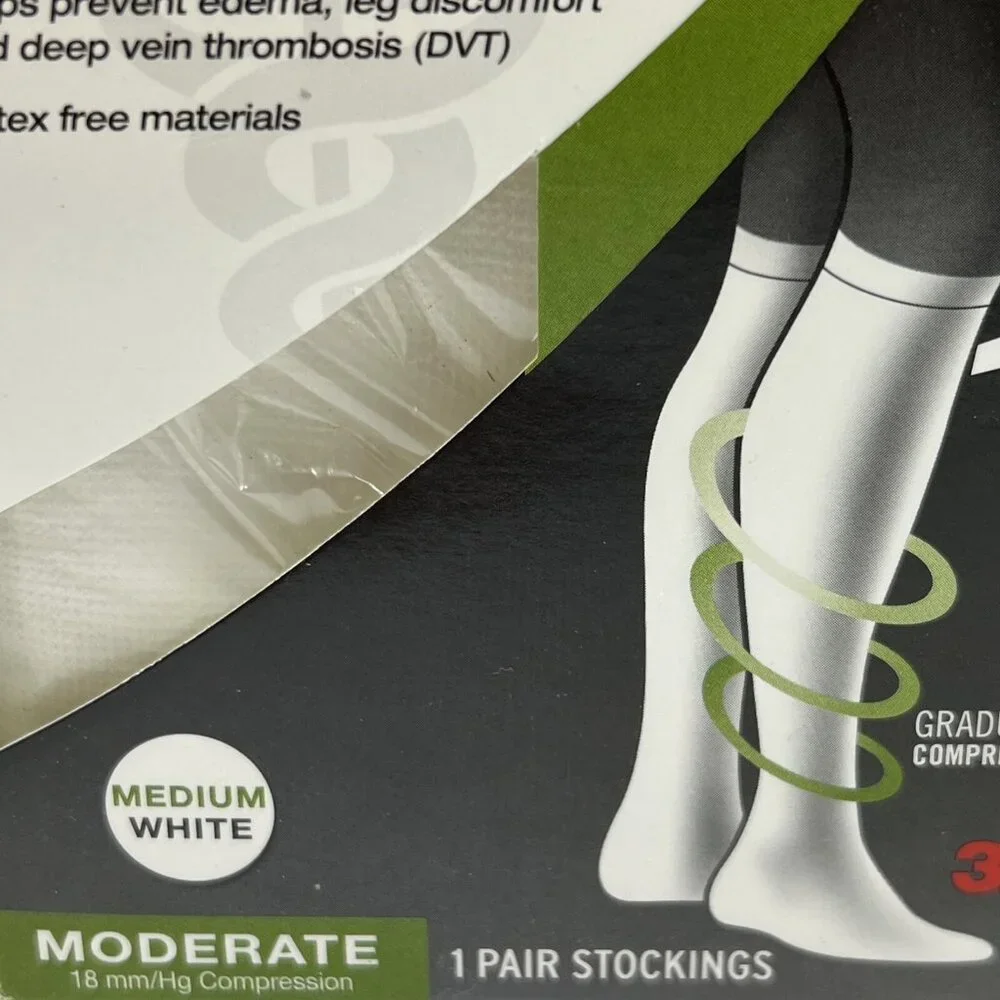 Futuro Stockings Unisex M‎ Anti Embolism Knee Length Closed Toe White 71055 5 PK